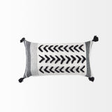 Kimia 14L x 26W White and Black Fabric Herringbone and Fringed Decorative Pillow Cover from Mercana - Luna Furniture