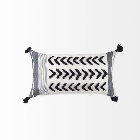 Kimia 14L x 26W White and Black Fabric Herringbone and Fringed Decorative Pillow Cover from Mercana - Luna Furniture