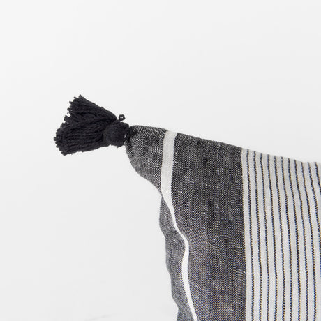 Kimia 14L x 26W White and Black Fabric Herringbone and Fringed Decorative Pillow Cover from Mercana - Luna Furniture