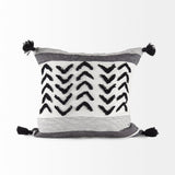 Kimia 20L x 20W White and Black Fabric Herringbone and Fringed Decorative Pillow Cover from Mercana - Luna Furniture