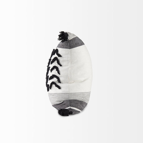 Kimia 20L x 20W White and Black Fabric Herringbone and Fringed Decorative Pillow Cover from Mercana - Luna Furniture