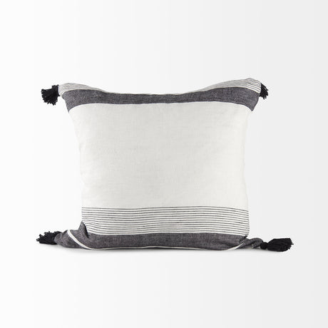 Kimia 20L x 20W White and Black Fabric Herringbone and Fringed Decorative Pillow Cover from Mercana - Luna Furniture