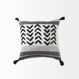 Kimia 20L x 20W White and Black Fabric Herringbone and Fringed Decorative Pillow Cover from Mercana - Luna Furniture