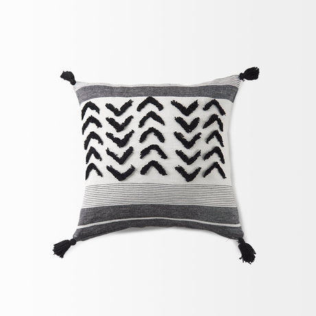 Kimia 20L x 20W White and Black Fabric Herringbone and Fringed Decorative Pillow Cover from Mercana - Luna Furniture