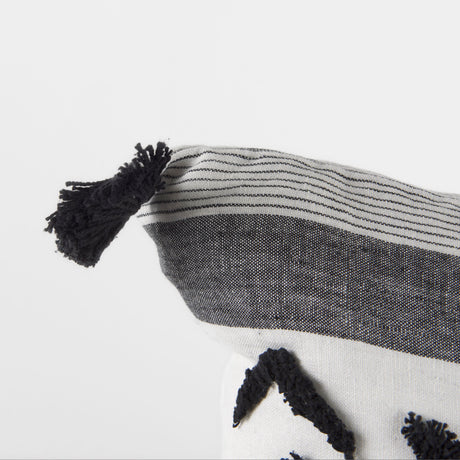 Kimia 20L x 20W White and Black Fabric Herringbone and Fringed Decorative Pillow Cover from Mercana - Luna Furniture