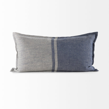 Aubrielle 14L x 26W Gray and Blue Fabric Color Blocked Decorative Pillow Cover from Mercana - Luna Furniture