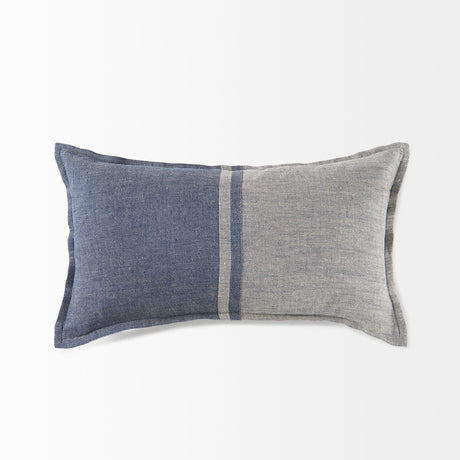 Aubrielle 14L x 26W Gray and Blue Fabric Color Blocked Decorative Pillow Cover from Mercana - Luna Furniture