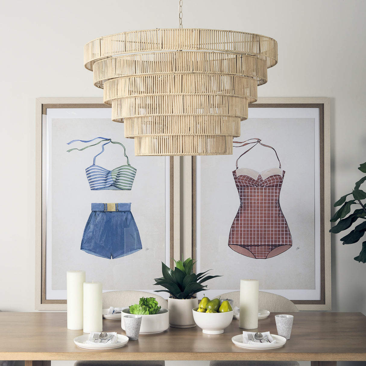 Marimba 40 L x 40 W x 24 H Natural Cane 6 Tier Chandelier from Mercana - Luna Furniture