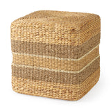 Maya 17.7L x 17.7W x 17.7H Light Brown W/Medium Brown Stripes Seagrass Square Pouf from Mercana - Luna Furniture