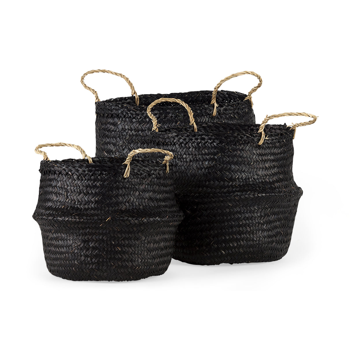 Ella (Set of 3) Black Seagrass Basket W/ Light Brown Handles from Mercana - Luna Furniture