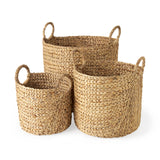 Sivan 19.7L x 19.7W x 23.6H (Set of 3) Light Brown Water Hyacinth Round Basket W/ Handles from Mercana - Luna Furniture