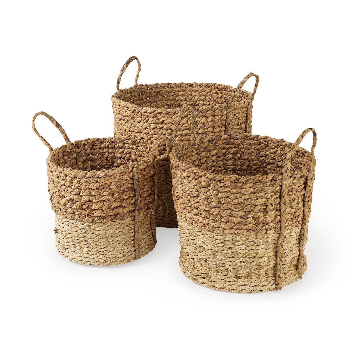 Morocco (Set of 3) Brown Two Tone Water Hyacinth and Cornhusk Round Basket W/ Handles from Mercana - Luna Furniture
