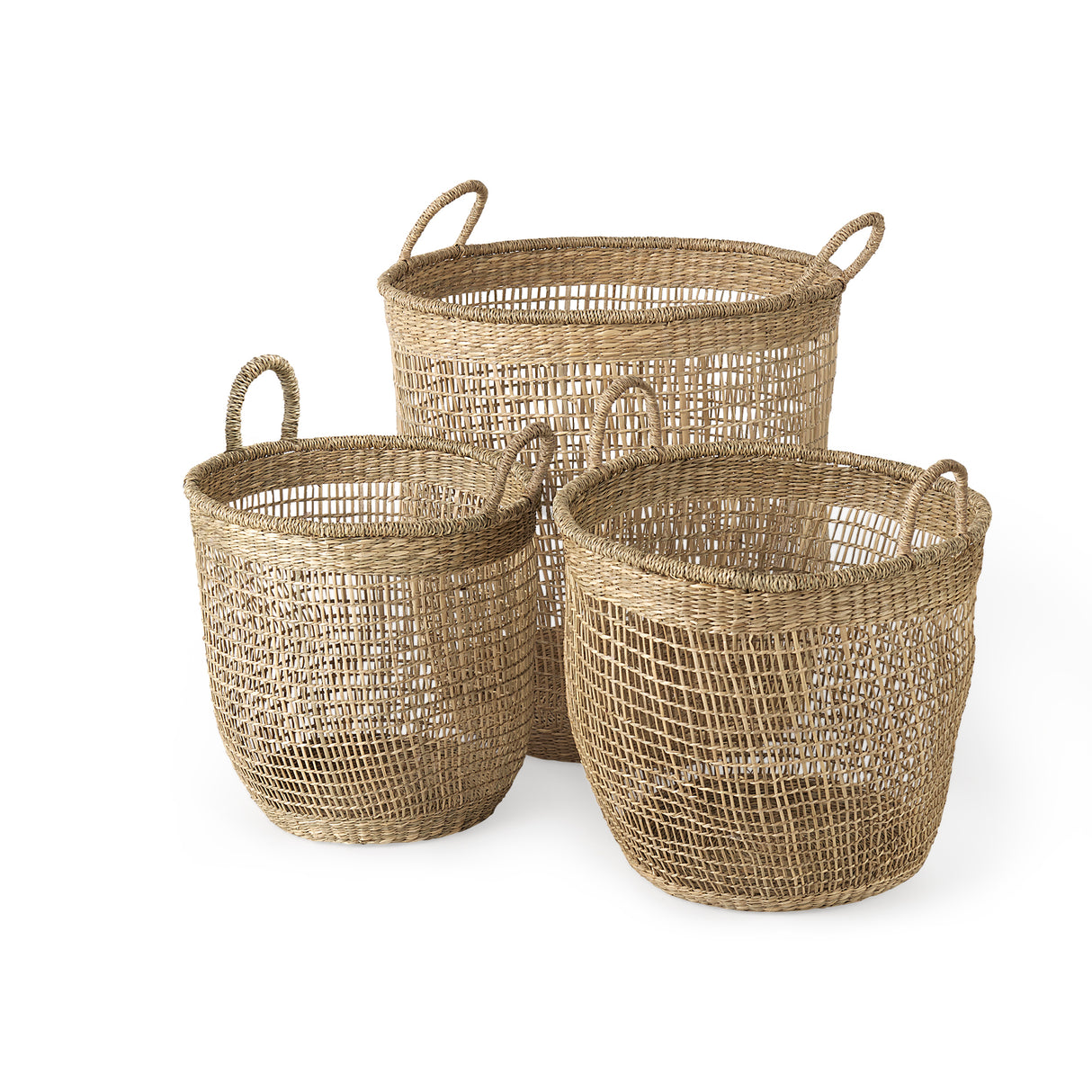 Bowie 19.7L x 19.7W x 19.7H (Set of 3) Medium Brown Seagrass Round Basket W/ Handles from Mercana - Luna Furniture