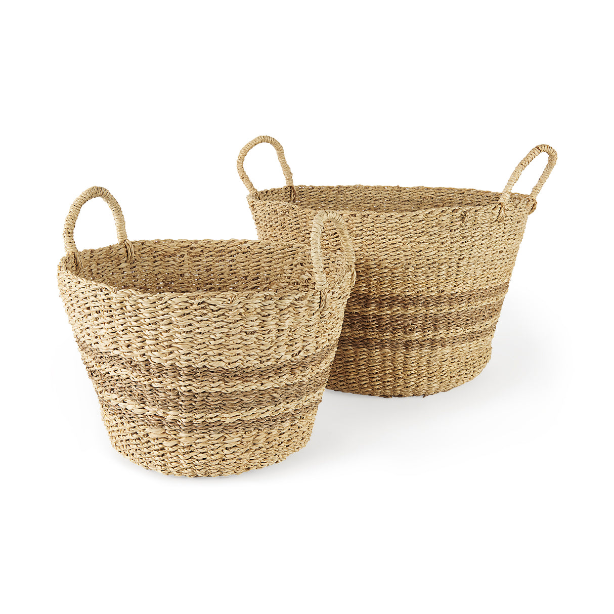 Vance 17.7L x 17.7W x 11.8H Light Brown Palm Leaf and Seagrass Round Basket W/ Handles from Mercana - Luna Furniture
