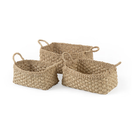 Emra (Set of 3) Light Brown Seagrass Rectangular Basket W/ Handles from Mercana - Luna Furniture