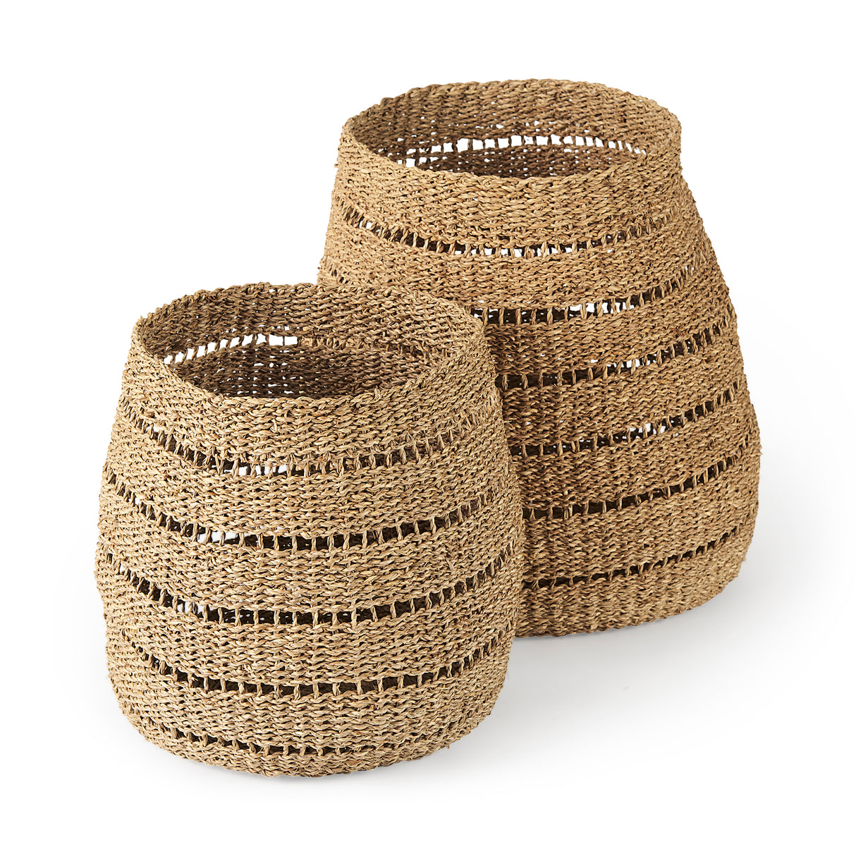 Hayes 17.7L x 17.7W x 11.8H (Set of 2) Medium Brown Seagrass Round Basket with Stripe Pattern from Mercana - Luna Furniture