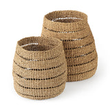 Hayes 17.7L x 17.7W x 11.8H (Set of 2) Medium Brown Seagrass Round Basket with Stripe Pattern from Mercana - Luna Furniture