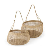 Nova 15.0L x 15.0W x 9.4H (Set of 2) Light Brown Seagrass Woven Round Basket W/ Long Handle from Mercana - Luna Furniture