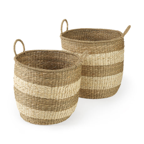 Bradley (Set of 2) Light Brown W/Striped Seagrass Basket W/ Handles from Mercana - Luna Furniture
