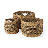 Dakota (Set of 3) Medium Brown Seagrass Round Basket from Mercana - Luna Furniture