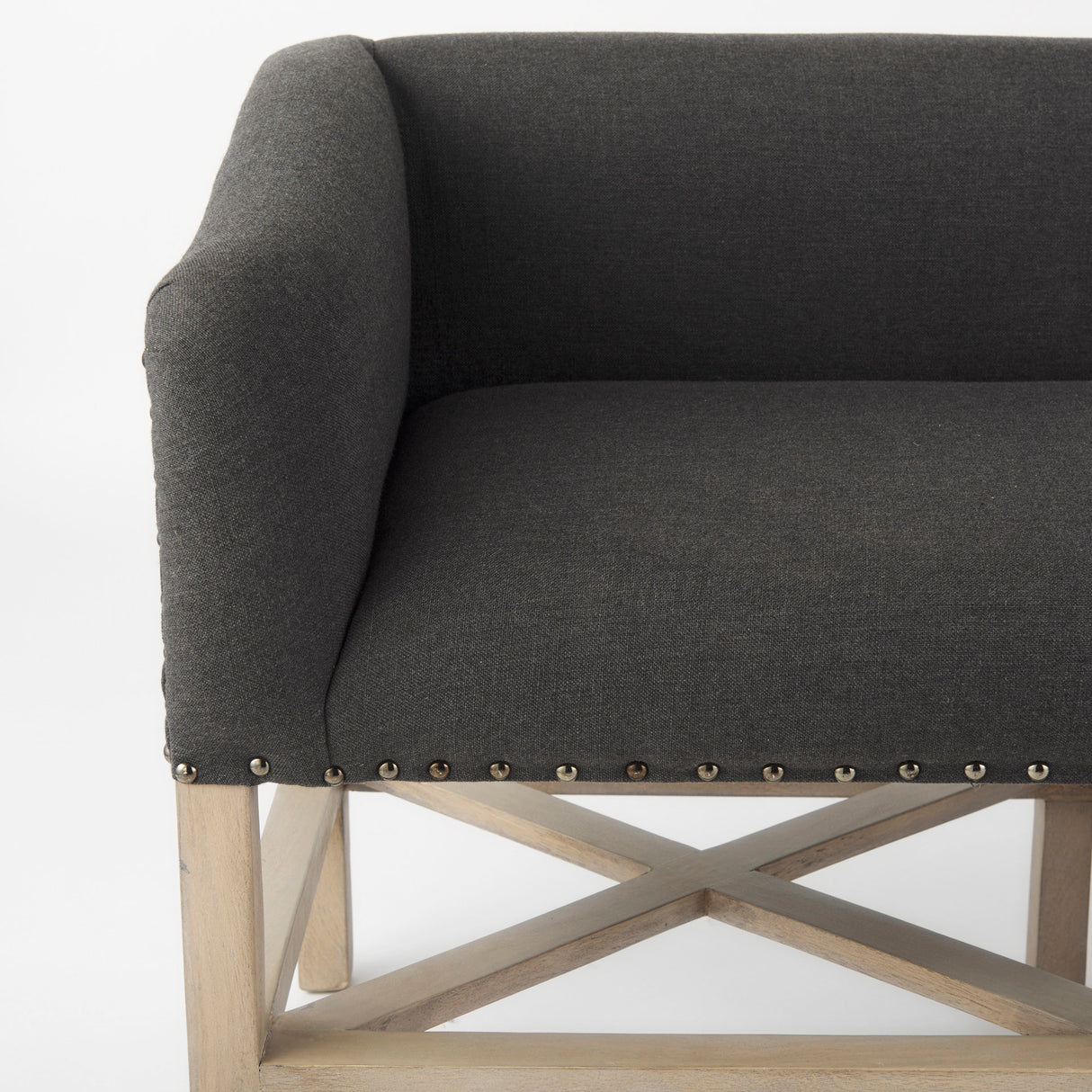Bergen 60.0L x 19.0W x 25.5H Dark Gray Fabric W/ Light Brown Wooden Base Accent Bench from Mercana - Luna Furniture