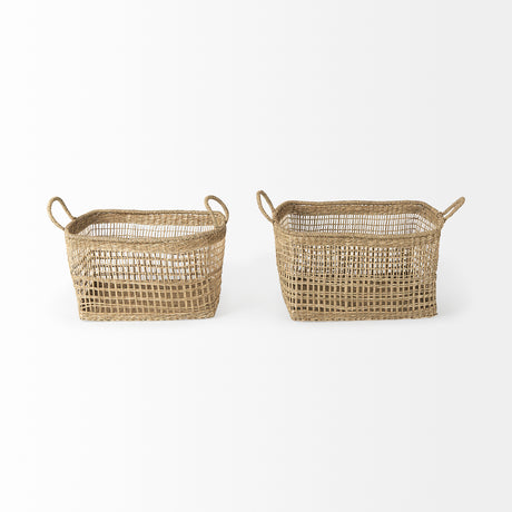 Bellisa 18.5L x 14.6W x 11.0H (Set of 2) Medium Brown Seagrass Rectangular Basket W/ Handles from Mercana - Luna Furniture
