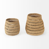 Hayes 17.7L x 17.7W x 11.8H (Set of 2) Medium Brown Seagrass Round Basket with Stripe Pattern from Mercana - Luna Furniture
