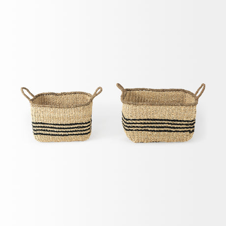 Emma (Set of 2) Light Brown Seagrass Rectangular Basket W/ Black Stripes from Mercana - Luna Furniture