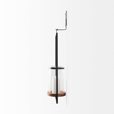 Avram 5.9L x 7.1W x 24.0H Black Metal Frame and Wood Hanging Candle Holder from Mercana - Luna Furniture