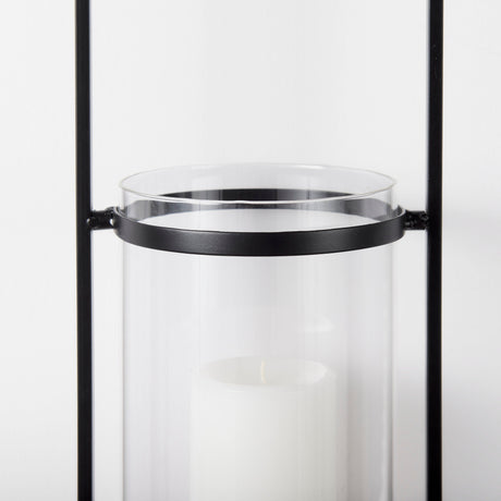 Avram 5.9L x 7.1W x 24.0H Black Metal Frame and Wood Hanging Candle Holder from Mercana - Luna Furniture