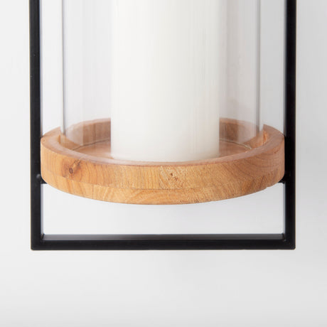 Avram 5.9L x 7.1W x 24.0H Black Metal Frame and Wood Hanging Candle Holder from Mercana - Luna Furniture