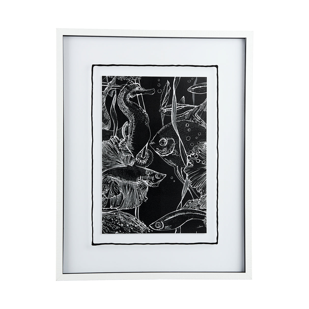 Fish Black by Mercana Studio a Hand Embellished Textured Framed Art Print Matted under Glass from Mercana - Luna Furniture