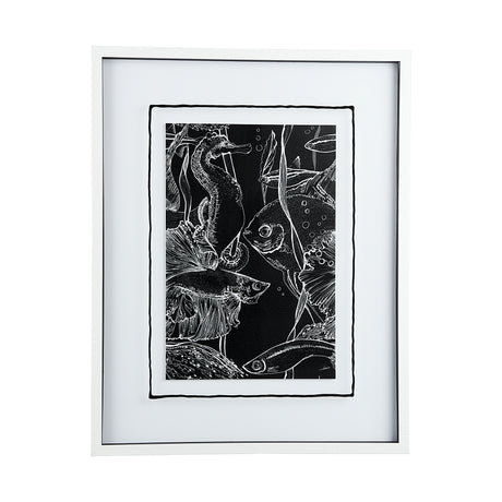 Fish Black by Mercana Studio a Hand Embellished Textured Framed Art Print Matted under Glass from Mercana - Luna Furniture