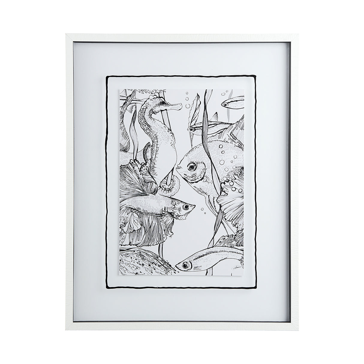Fish White by Mercana Studio a Hand Embellished Textured Framed Art Print Matted under Glass from Mercana - Luna Furniture