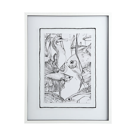 Fish White by Mercana Studio a Hand Embellished Textured Framed Art Print Matted under Glass from Mercana - Luna Furniture
