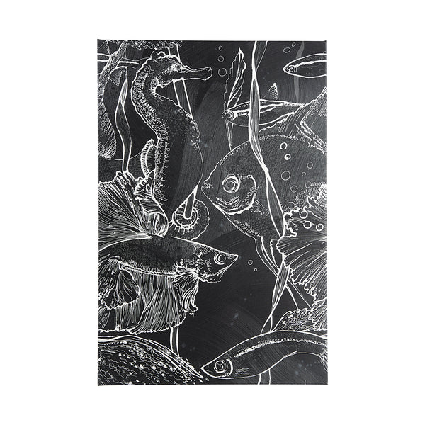 Fish Black I by Ariana a Hand Embellished Textured Canvas