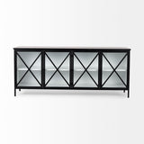 Aurelia 79.0L x 16.0W x 33.0H Black and White Metal Four Door Glass Cabinet from Mercana - Luna Furniture