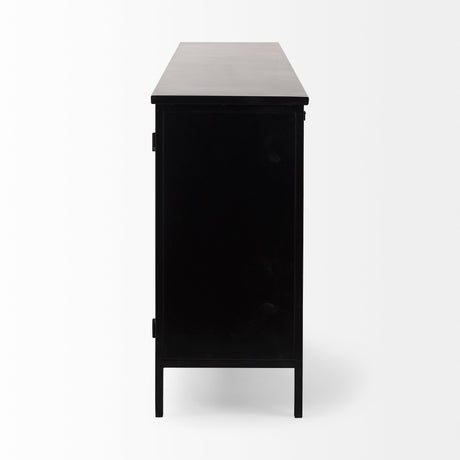 Aurelia 79.0L x 16.0W x 33.0H Black and White Metal Four Door Glass Cabinet from Mercana - Luna Furniture