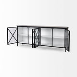 Aurelia 79.0L x 16.0W x 33.0H Black and White Metal Four Door Glass Cabinet from Mercana - Luna Furniture