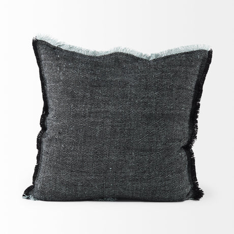 Malia 20L x 20W Black and Teal Fabric Fringed Pillow Cover from Mercana - Luna Furniture