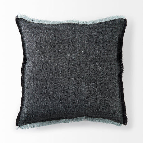 Malia 20L x 20W Black and Teal Fabric Fringed Pillow Cover from Mercana - Luna Furniture
