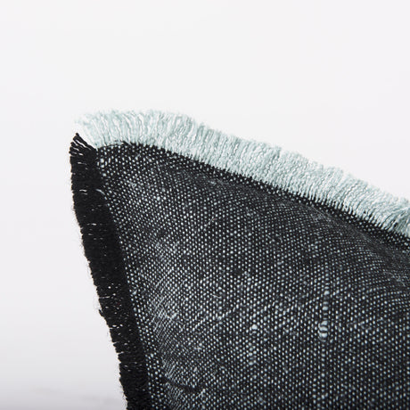 Malia 20L x 20W Black and Teal Fabric Fringed Pillow Cover from Mercana - Luna Furniture