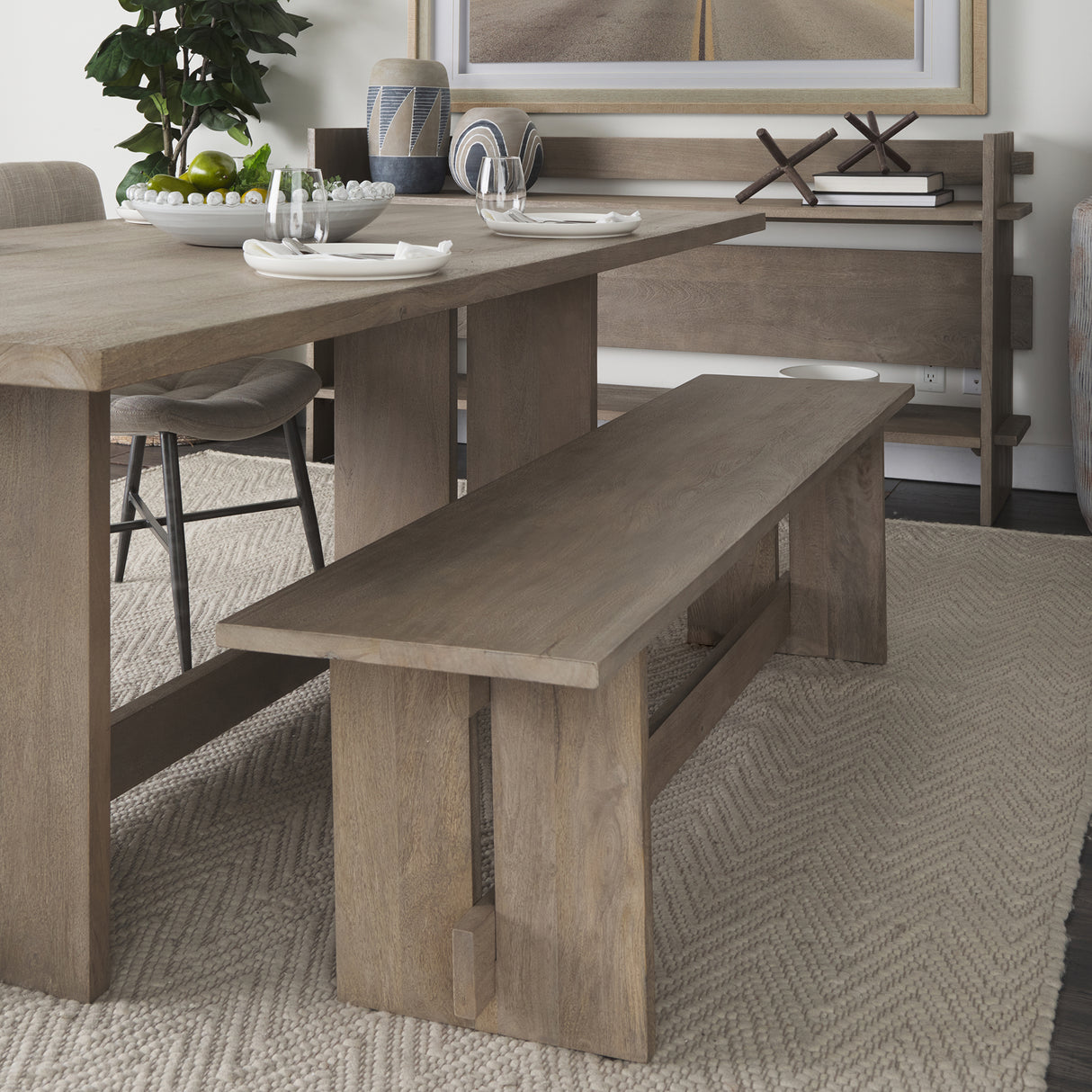Aida 18H Light Gray Wood Dining Bench from Mercana - Luna Furniture