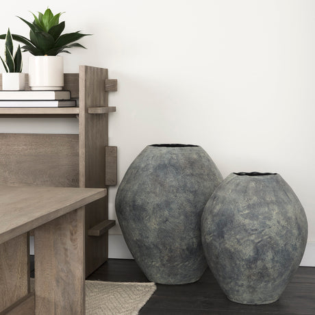 Gobi 19.75L x 24H Large Gray Ceramic Oval Vase from Mercana - Luna Furniture