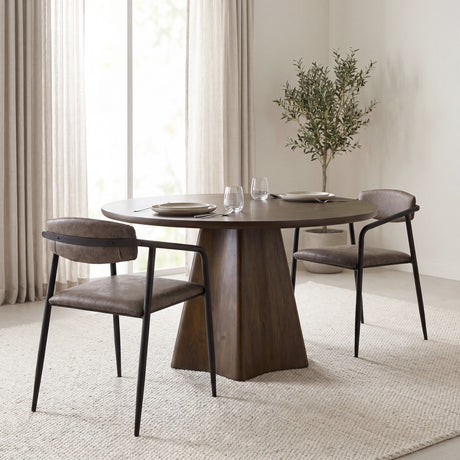 Langston Brown Faux-Leather Seat Black Iron Frame Dining Chair, Set of 2 from Mercana - Luna Furniture