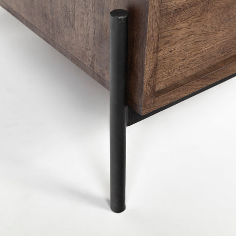 Glenn VII 56L x 22W Dark Brown Wood w/ Black Iron Frame, 3 Drawer Office Desk from Mercana - Luna Furniture