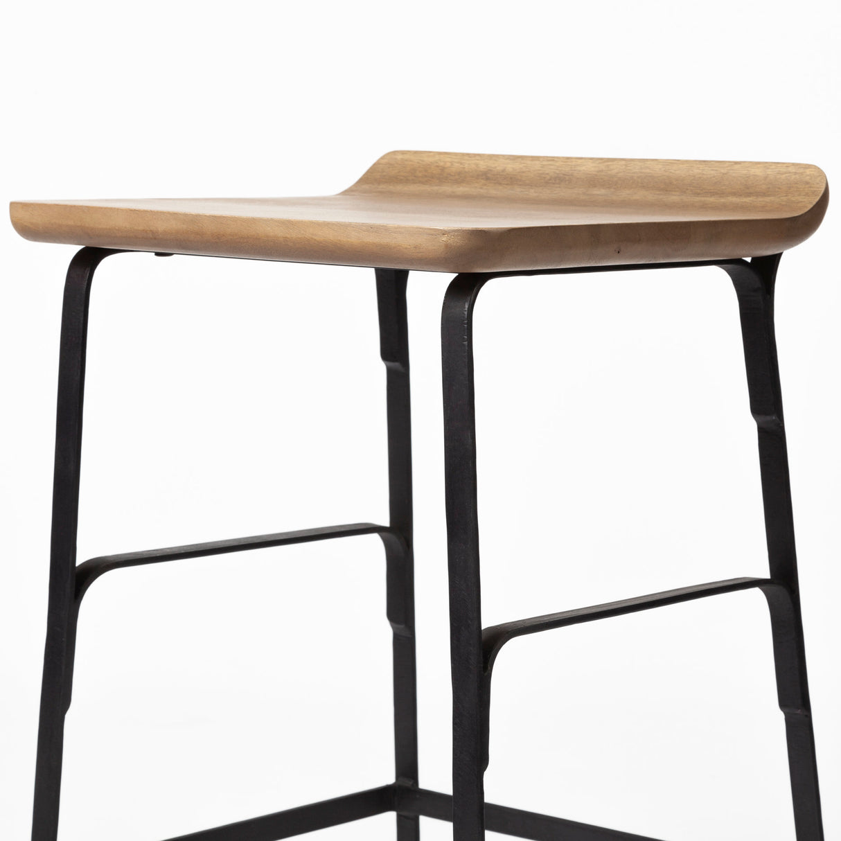 Conan 25" Seat Height Brown Wood Seat Black Metal Frame Counter Stool from Mercana - Luna Furniture