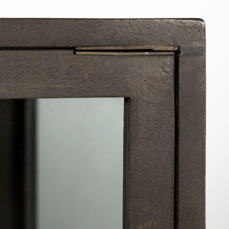 Arelius 36L x 18W Black-Brown Wood, Black Metal Base w/ 2 Glass Doors Accent Cabinet from Mercana - Luna Furniture