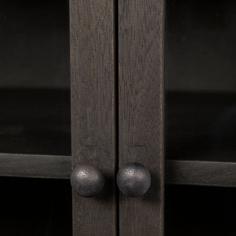 Arelius 36L x 18W Black-Brown Wood, Black Metal Base w/ 2 Glass Doors Accent Cabinet from Mercana - Luna Furniture