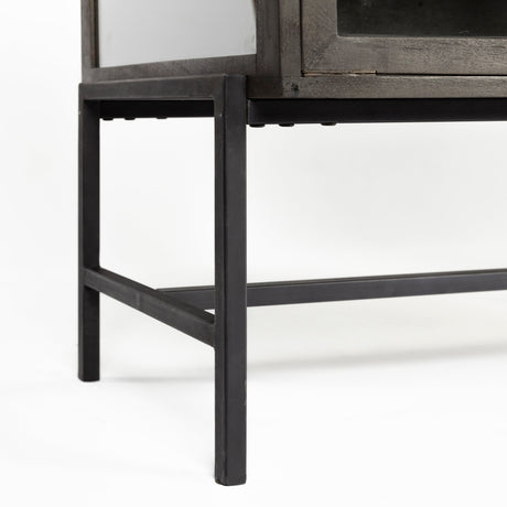 Arelius 36L x 18W Black-Brown Wood, Black Metal Base w/ 2 Glass Doors Accent Cabinet from Mercana - Luna Furniture